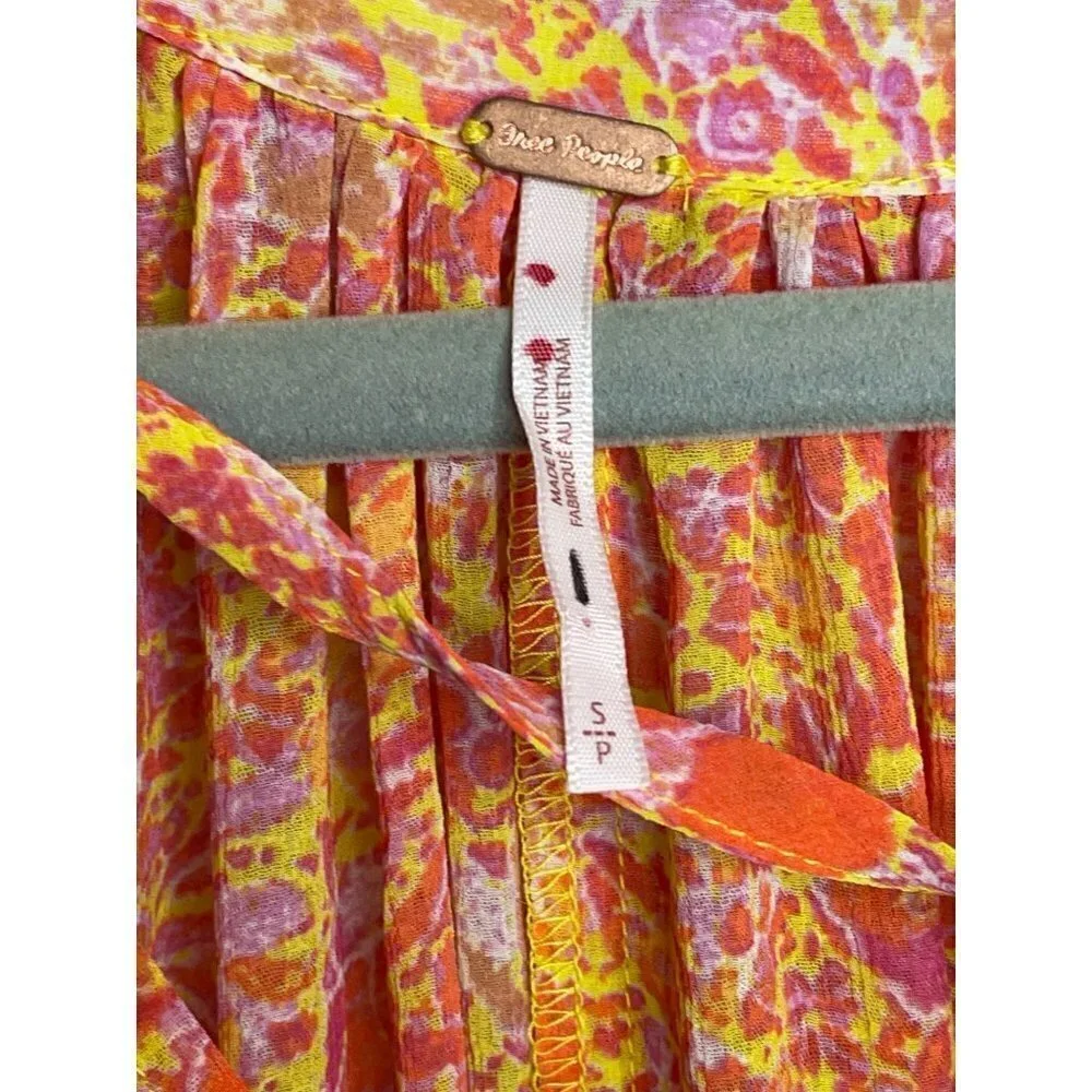 NEW Free People Feeling Groovy Maxi Dress Orange Floral Size S Flowy A-line Slip - Picture 7 of 7